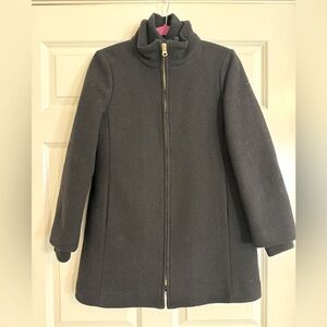 J. Crew Black Wool Coat in Italian Stadium Cloth Size 8 Petite